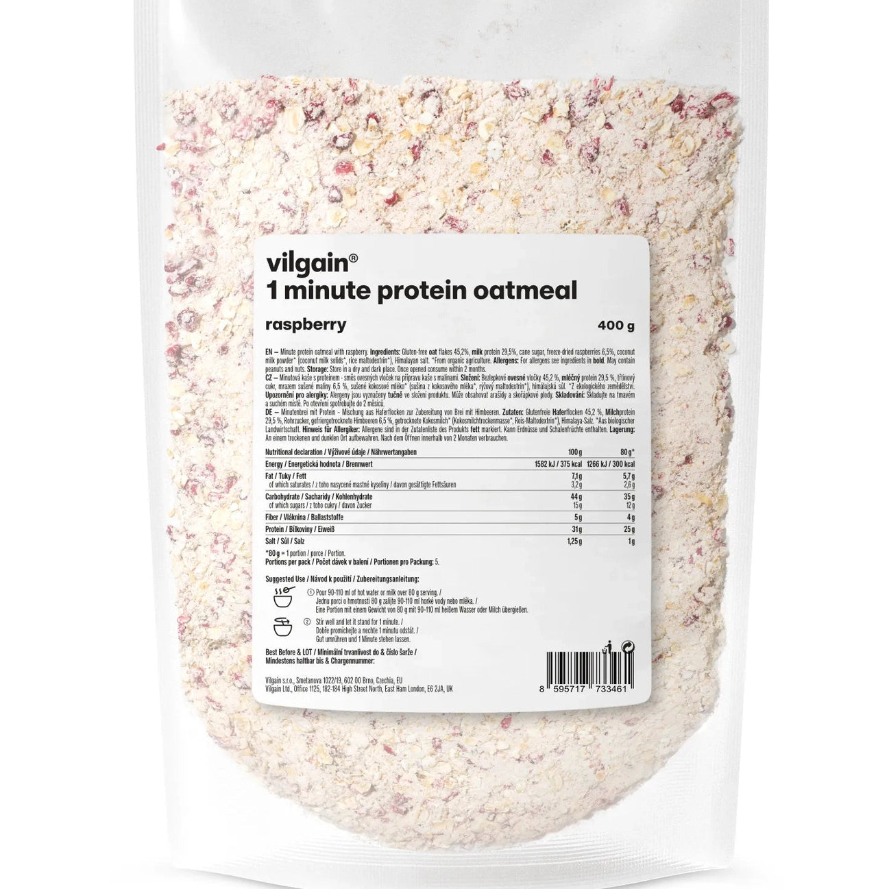 Vilgain 1 minutt proteinhavregryn - rask, proteinrik frokost (400g) - Norgain