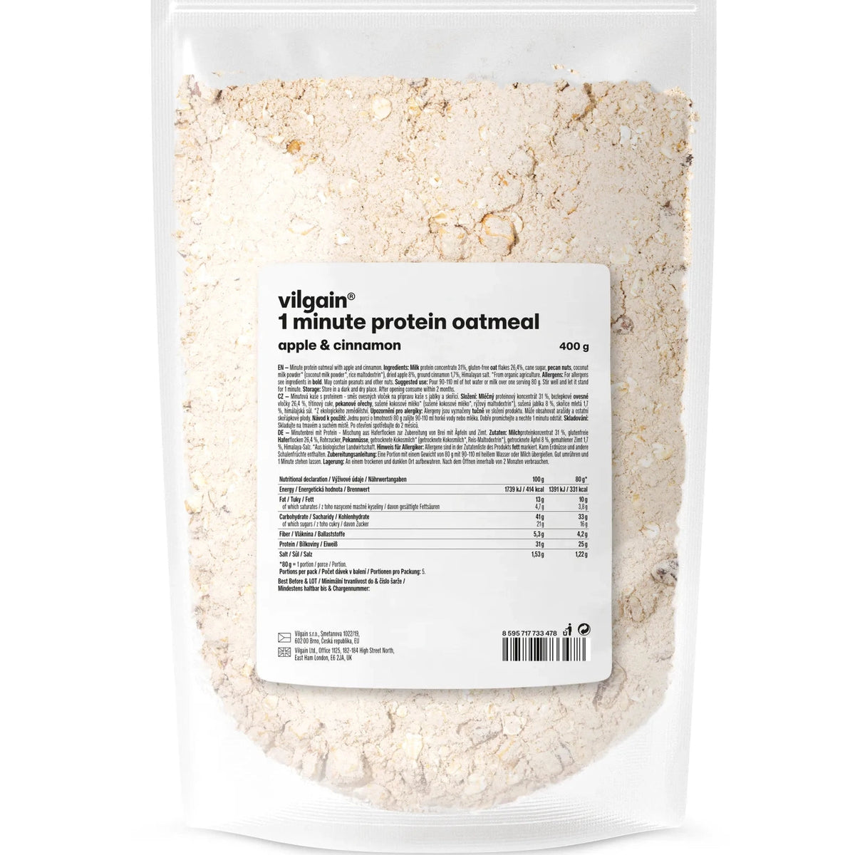 Vilgain 1 minutt proteinhavregryn - rask, proteinrik frokost (400g)