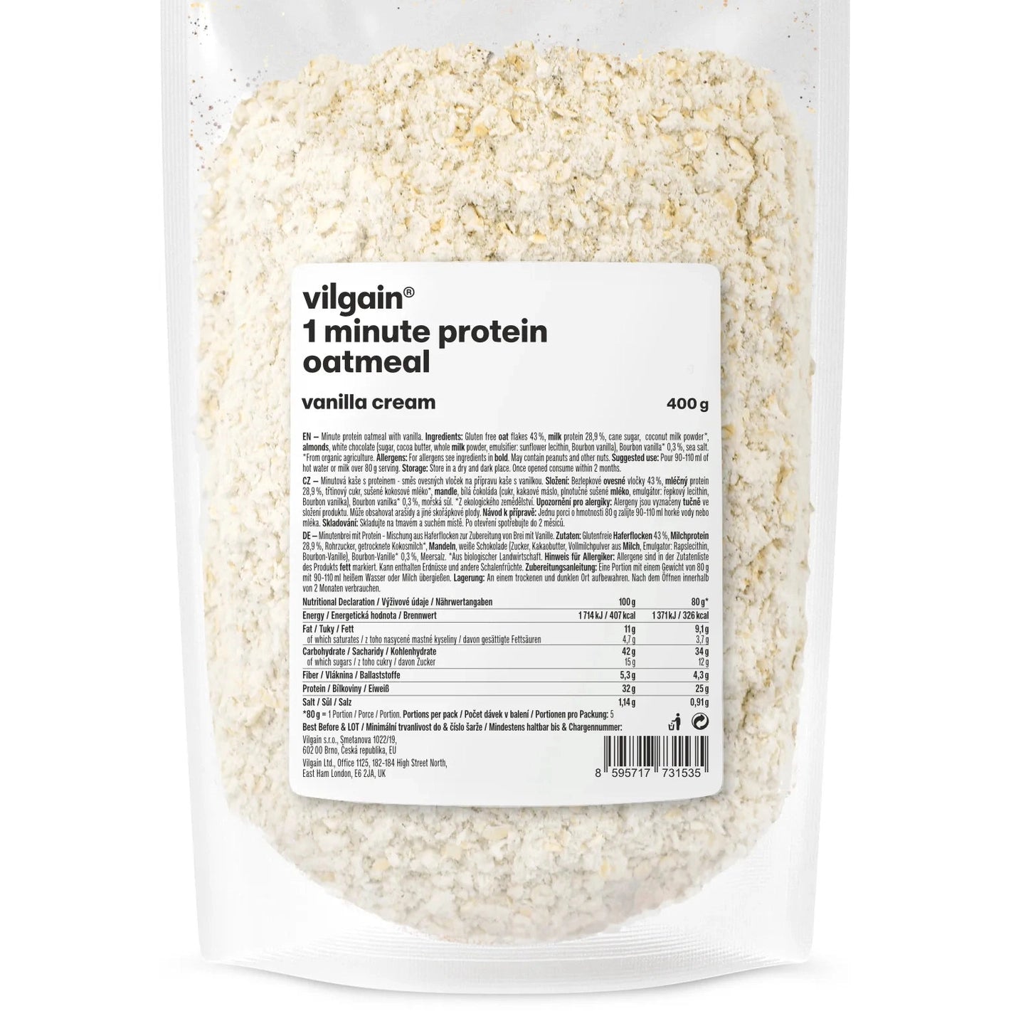 Vilgain 1 minutt proteinhavregryn - rask, proteinrik frokost (400g) - Norgain