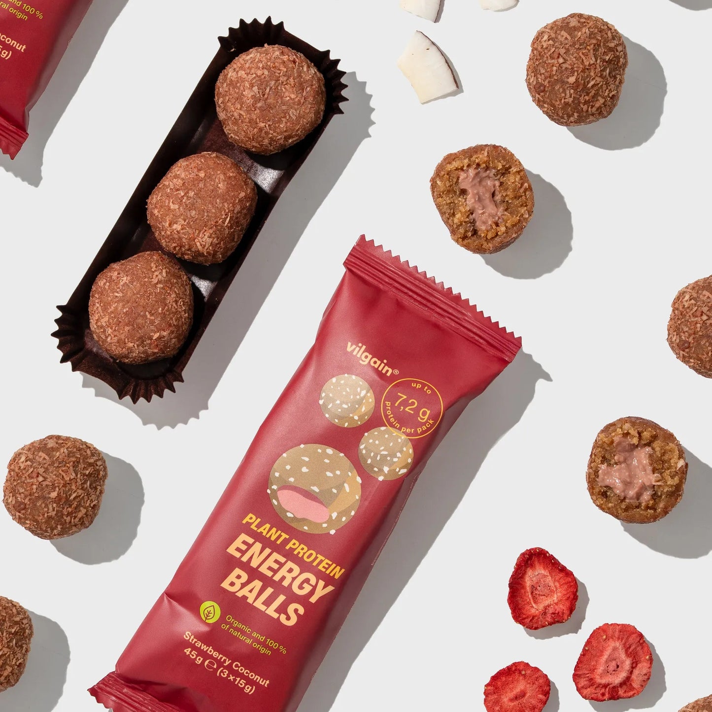 Vilgain Økologisk Plant Protein Energy Balls - 45g (3 x 15g) - Norgain